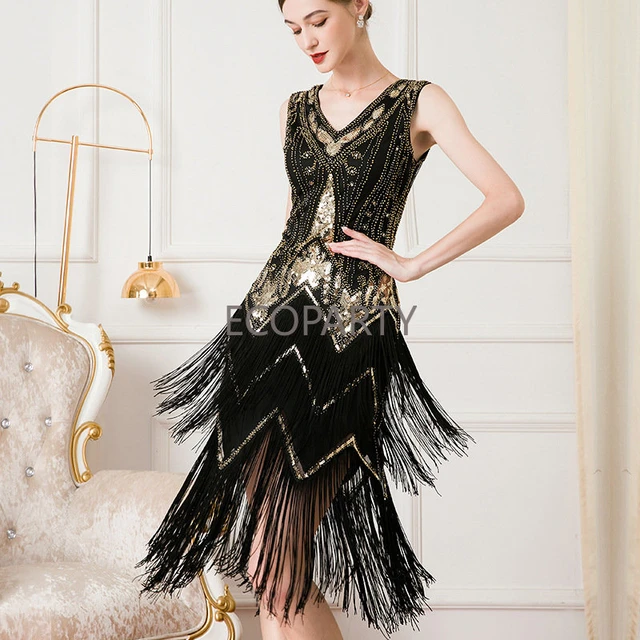 2023 New Spring 1920s Flapper Dress Great Gatsby Party Evening Sequins  Fringed Dresses Gown Dress with 20s Accessories 6-PCS Set - AliExpress