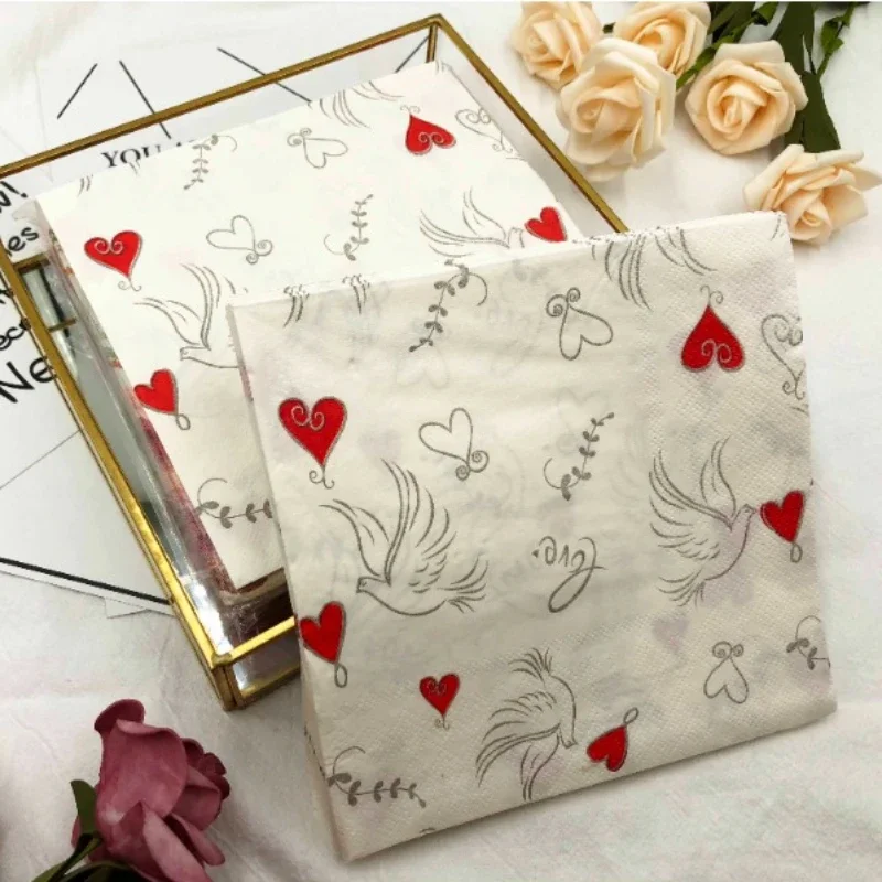Colourful Printed Napkin Wedding Creative Paper Napkin Wedding Heart Shaped Facial Tissue Table Setting Paper Placemat 20pcs/pac paper napkins,tissue paper decoration