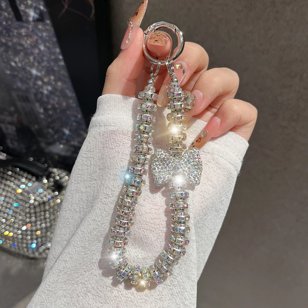 Rhinestone Bow phone wrist strap Fashion Wrist Strap Lanyard Keychain for phone Cell phone pendant Cell accessories