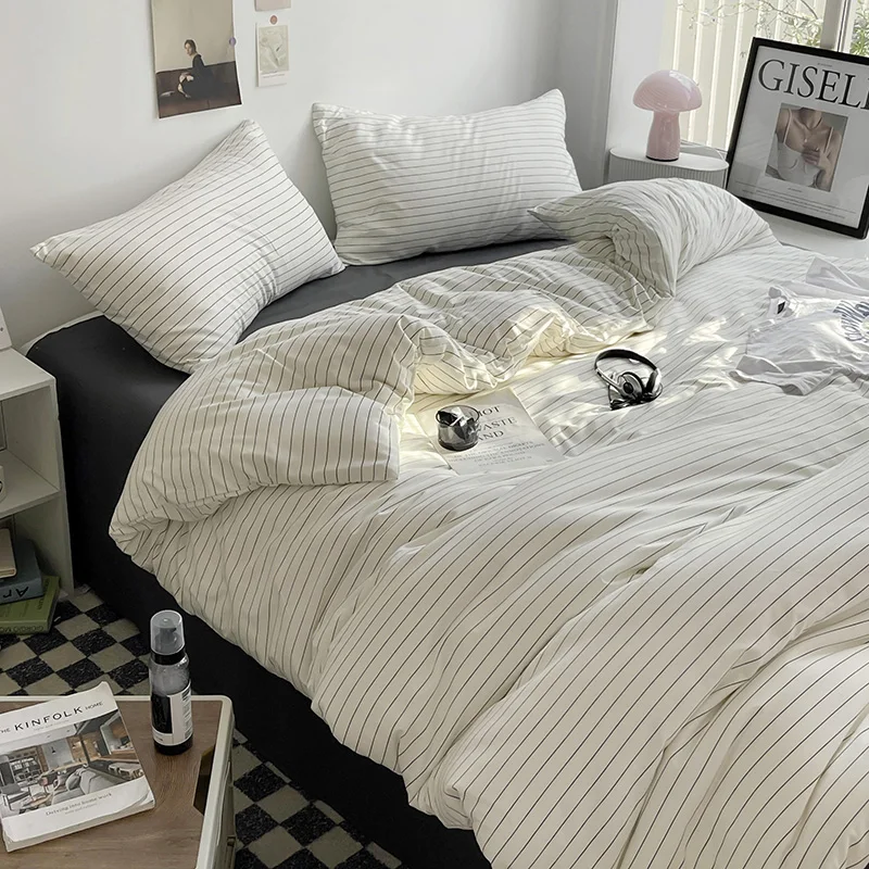 

Bed Linen Bed Sheets Set Stripes Duvet Suit Cover Set Quilt Cover Bed Sheet Quilt Sets Queen Size INS Blogger Comforter Sets