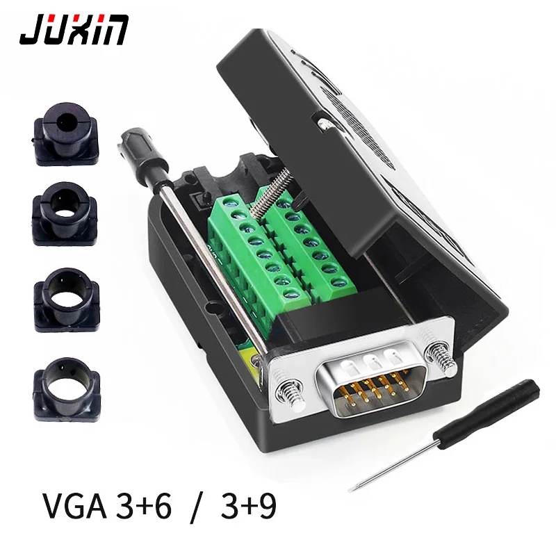 

VGA HDB15 Solderless Connector 3+6 D-SUB 15 Pin VGA 3 Row Breakout Board Adaptor with Case+Screwdriver