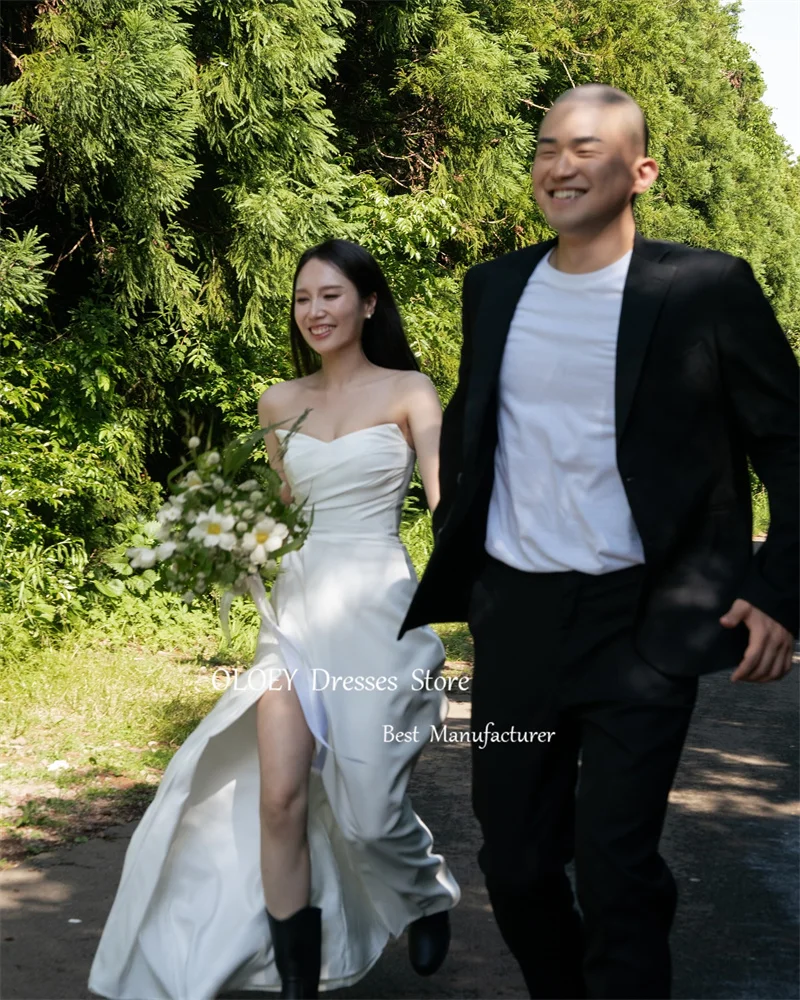 OLOEY 2025 Sexy Strapless Mermaid Wedding Dresses Korea Photo shoot Pleats Split Floor Length Bridal Gowns Vestidos de noiva 2