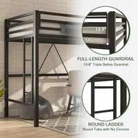 Bunk Beds Loft Bed Frame for Juniors & Adults, Metal Loft Bed Twin Size with Safety Guardrail & Removable Ladder,  Toddler Bed 2