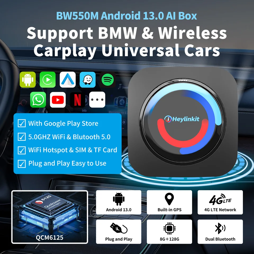 iHeylinkit BW550M Smart Ai Box Wireless CarPlay Adapter Android