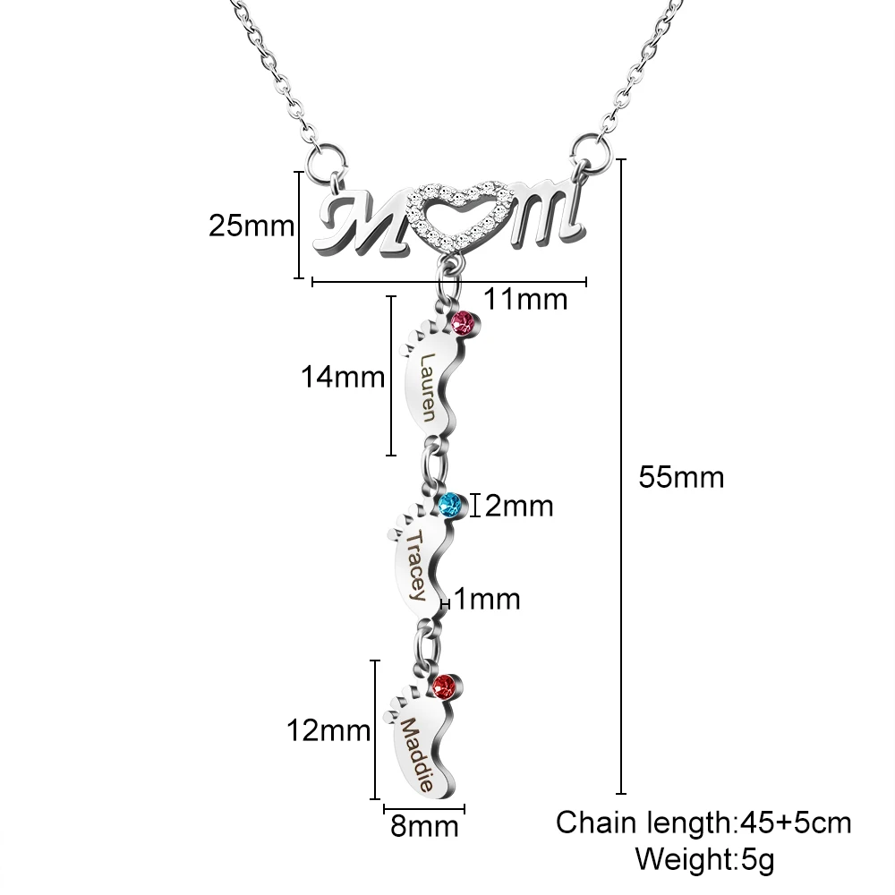 Personalized Names Mom Necklace Baby Feet Pendant Necklace