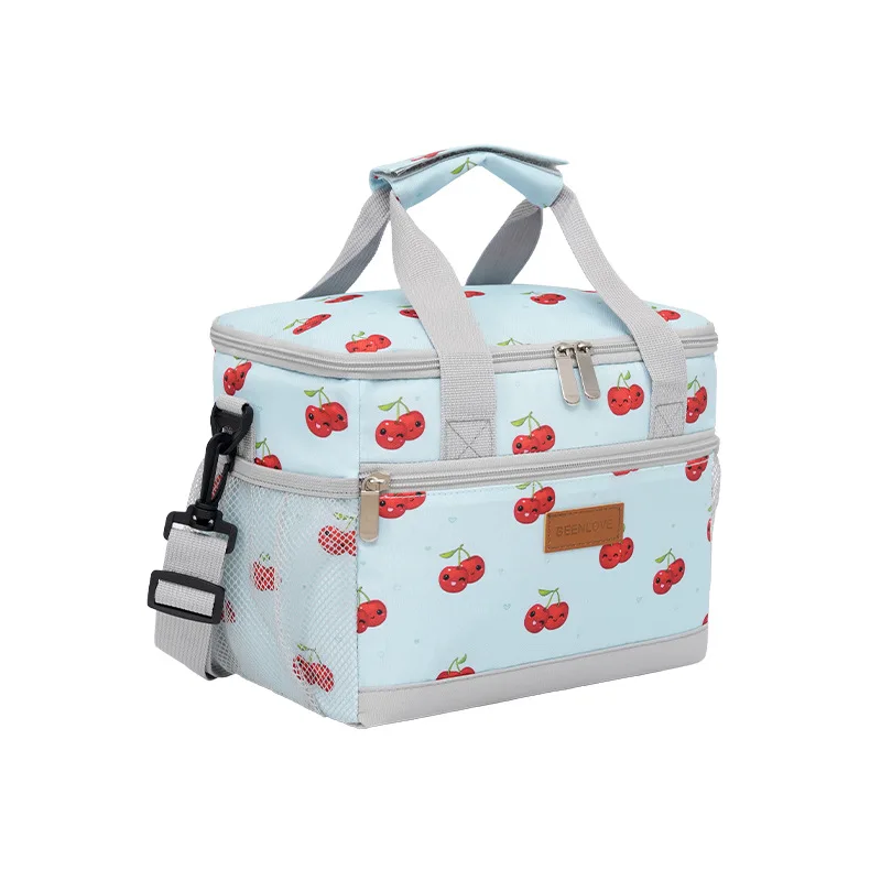 Spacious Dual-Compartment Insulated Lunch Tote with Portable Handle and Shoulder Strap