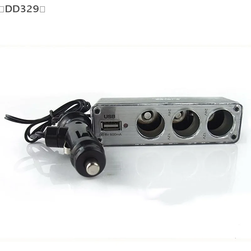〔DD329〕Car Cigarette Lighter Multi Socket 3 Way + USB Port Charger Adapter DC 12V Witty Vehicle Power Distributor