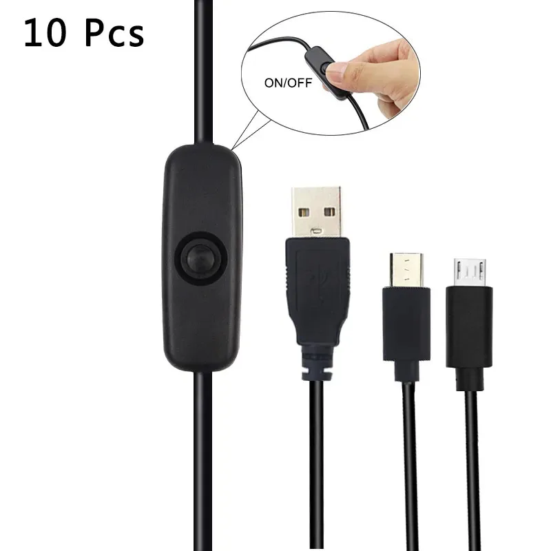 

10pcs Micro USB Cable Switch Power Cable USB A to Micro USB Charging Wire for Raspberry Pi 2 / 3 / Zero