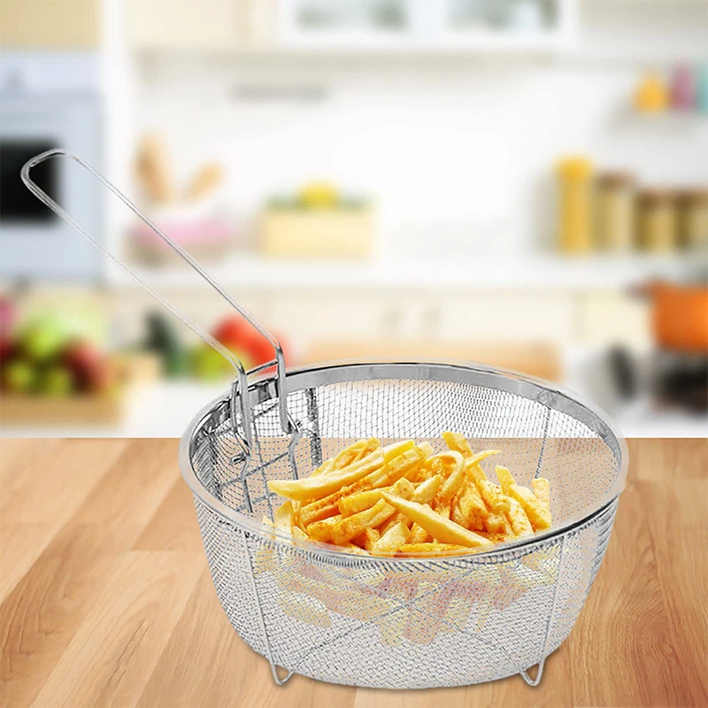 French Fries Basket Stainless Steel Fry Baskets With Handle Deep Fryer Strainer Blanching Basket Deep Fryer Skimmer For Kitche