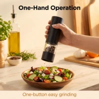 Rechargeable Electric Salt&Pepper Grinder Set with Wood Base, Automatic One‑Hand Operated Spice Mill with Adjustable Coarseness 4