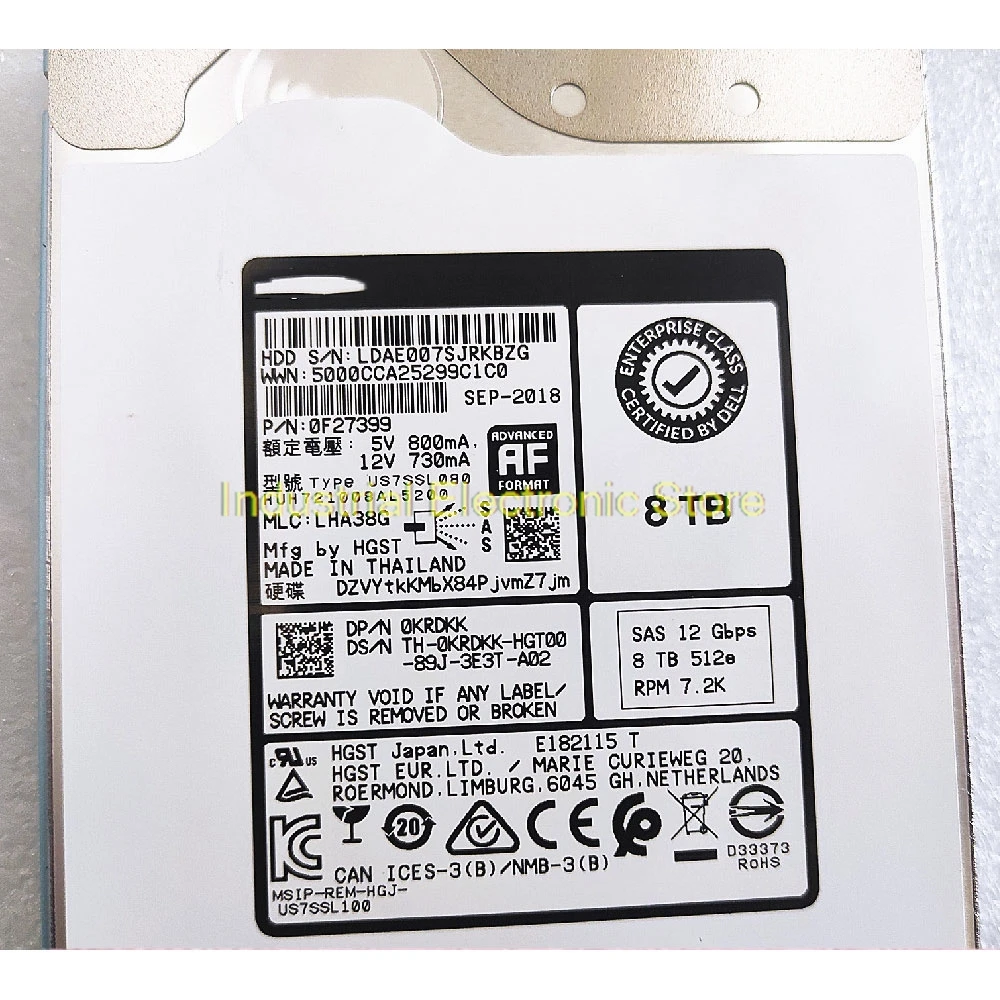  ϵ ̺, DELL 0KRDKK 12G SAS HUH721008AL5200 , 3.5 ġ, 8TB