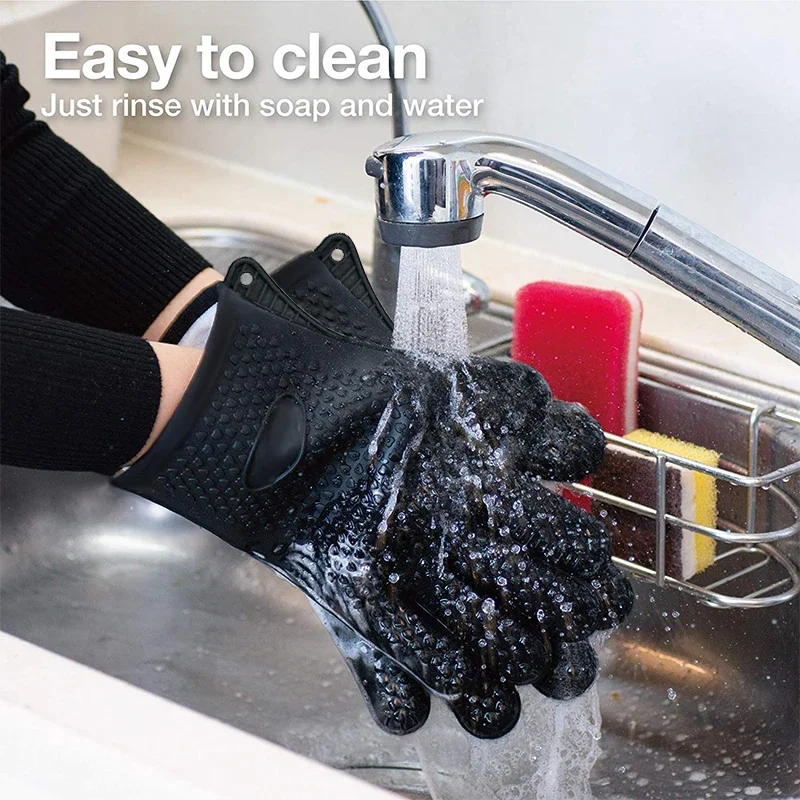 1Pcs Oven Mitts Bake Silicone Gloves Anti-scald Microwave Oven Baking Gloves BBQ Gloves Anti Heat Resistant Baking Gloves