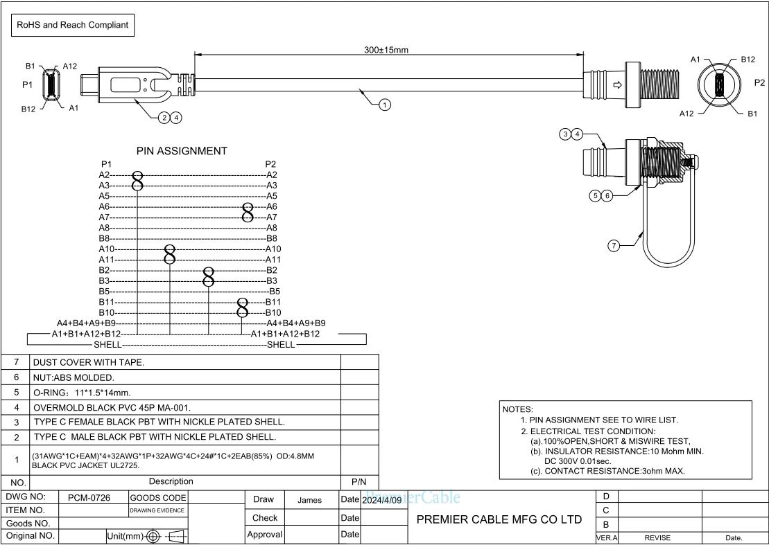IP67 USB 3.1 Typ C Stecker auf Buchse Verlängerungskabel Unterputzgewinde Panelmontage 480 Mbit/s USB C 2.0 Datenübertragungs- und Ladekabel – Detail 1