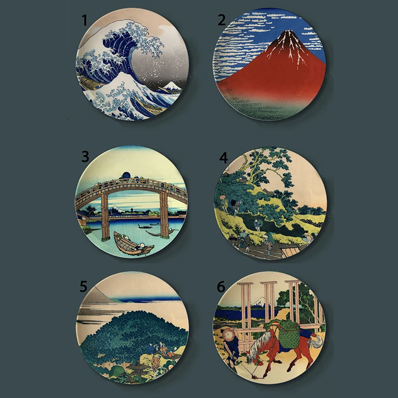 

20cm Wall-Plate Modern Home Decor Furnishings Flower Arrangement Japanese Landscape Ukiyo-e Art Plate Ceramic Plate With Base