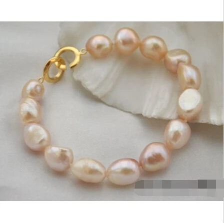 

Free shipping 8" 10-11mm baroque lavender freshwater pearl bracelet @^Noble style Natural Fine jewe