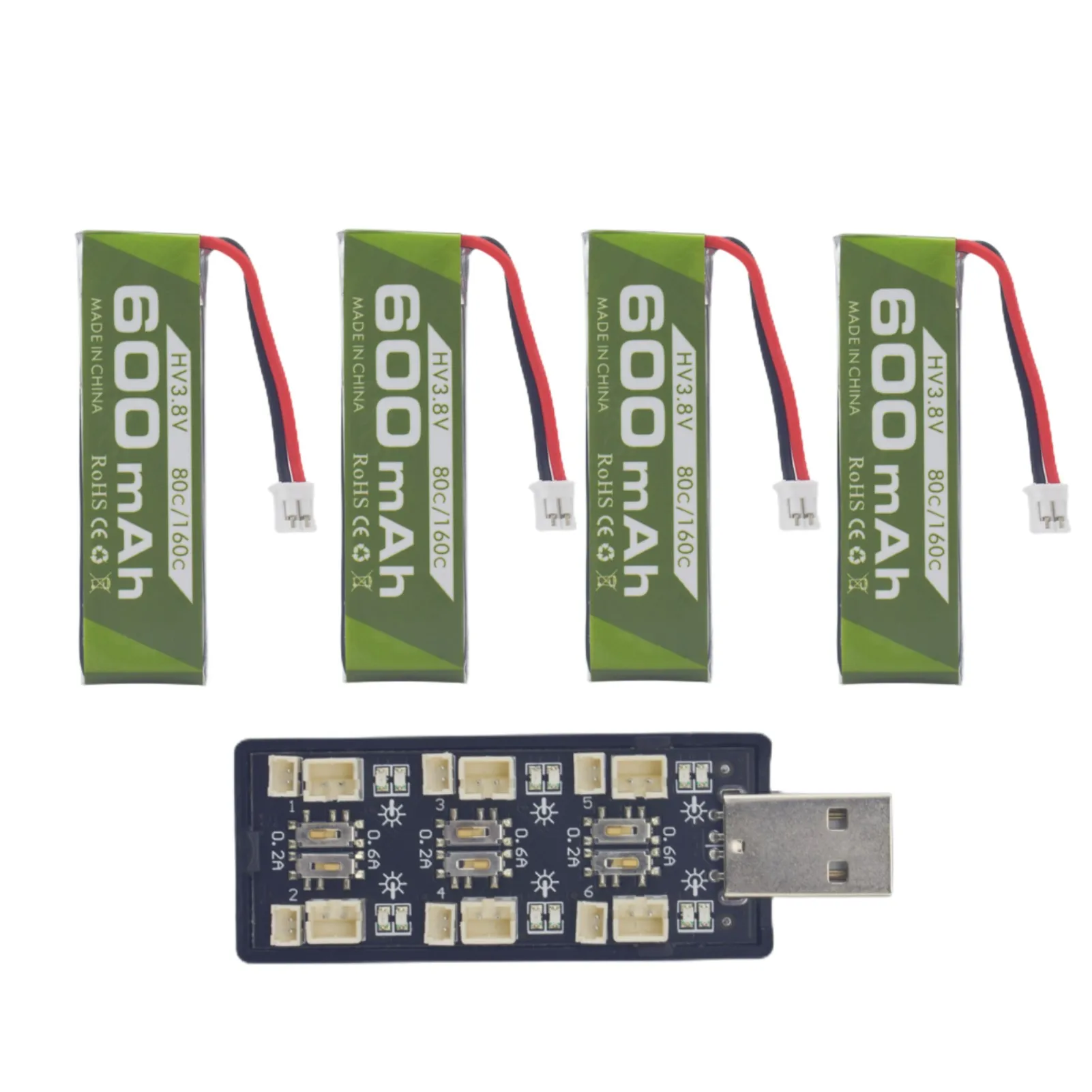 3 Batterie LiPo 600mAh 3.8V 80C Per Drone Tinyhawk - Connettore JST-PH 2.0