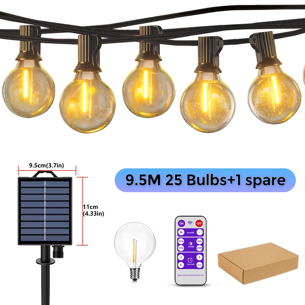 Solar-Powered Outdoor Patio Lights with LED Shatterproof Bulbs - Weatherproof Hanging Illumination