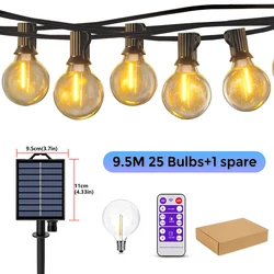 Solar-Powered Outdoor Patio Lights with LED Shatterproof Bulbs - Weatherproof Hanging Illumination (9.5m 25 leds)