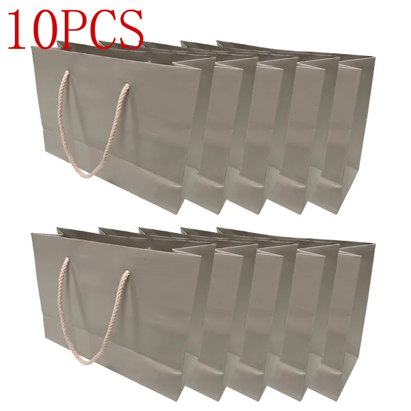 

10pcs Gray Popular Outer Packaging Ribbon Paper Bag Handbag Jewelry Gifts For Bead Charm Bracelet Necklace Ring Earring