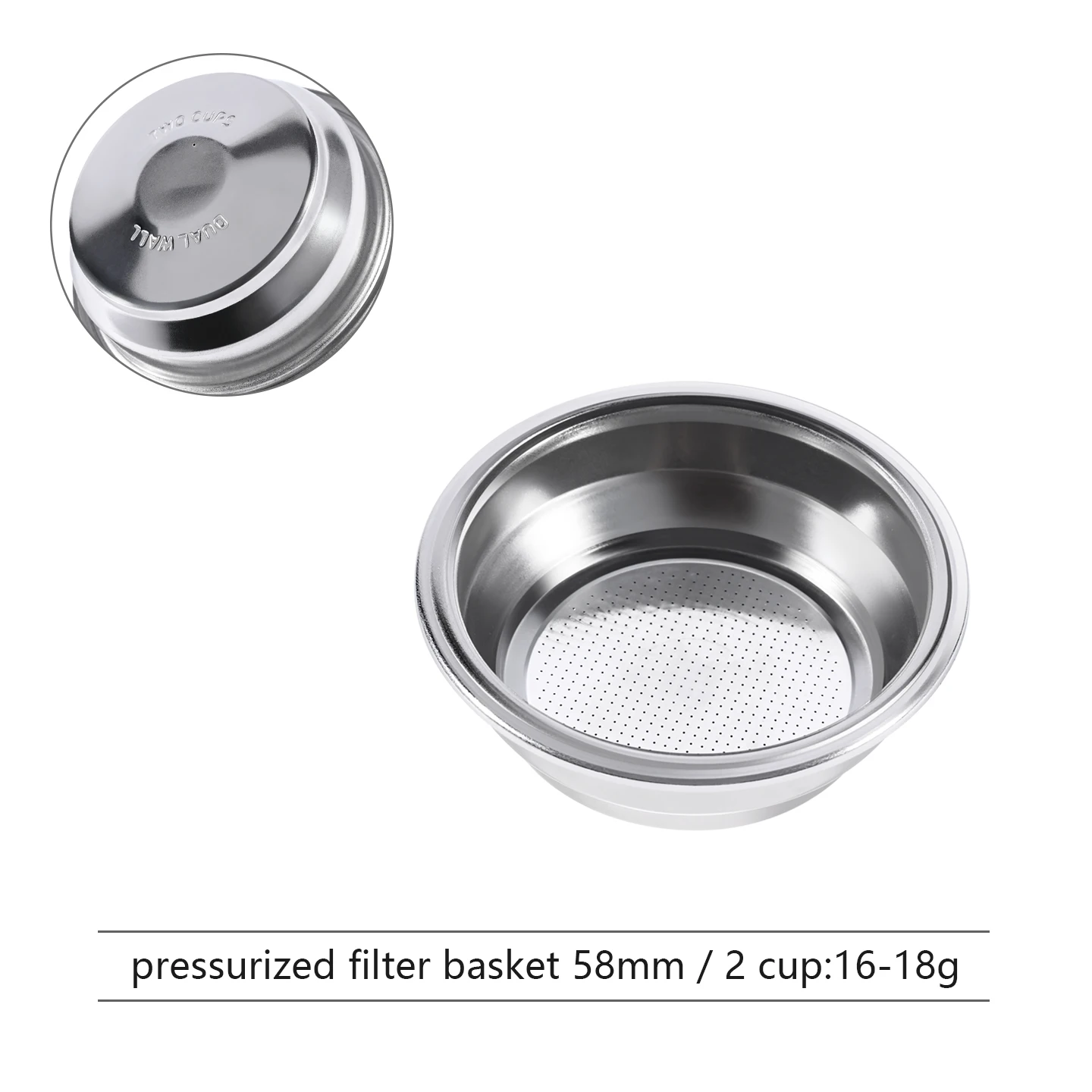 Precision Espresso Pressurized Filter Basket, Single/Double Cup Brewing Tool