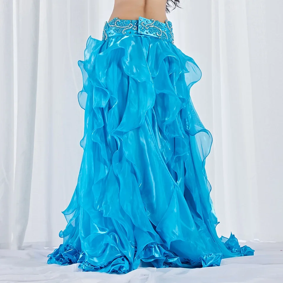 

2019 Women Dance Clothes Accessories Long Maxi Full Circle Skirts Organza Side Split Satin Belly Dance Skirt (without belt)