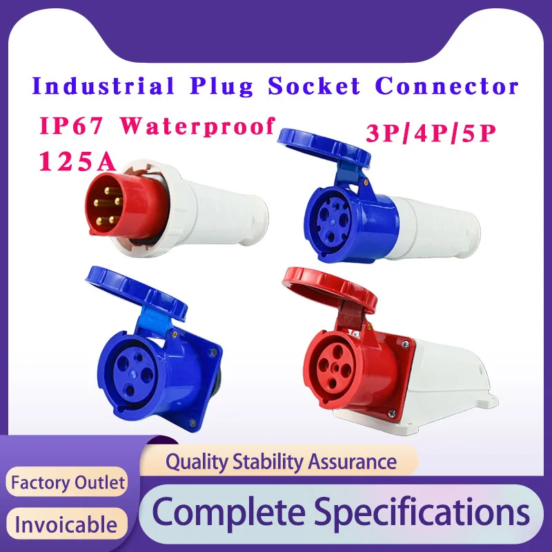 

1PCS 125A Industrial Plug Socket Connector 3P/4P/5P IP67 Waterproof Male Female High Power Open And Concealed Industrial Plug