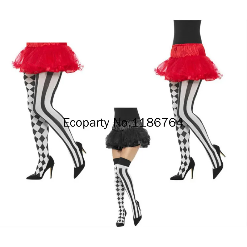 Womens Halloween Stockings Party Cosplay Striped Elastic Pantyhose Autumn Xmas Club Clown Stockings Sexy Gothic Punk Tights