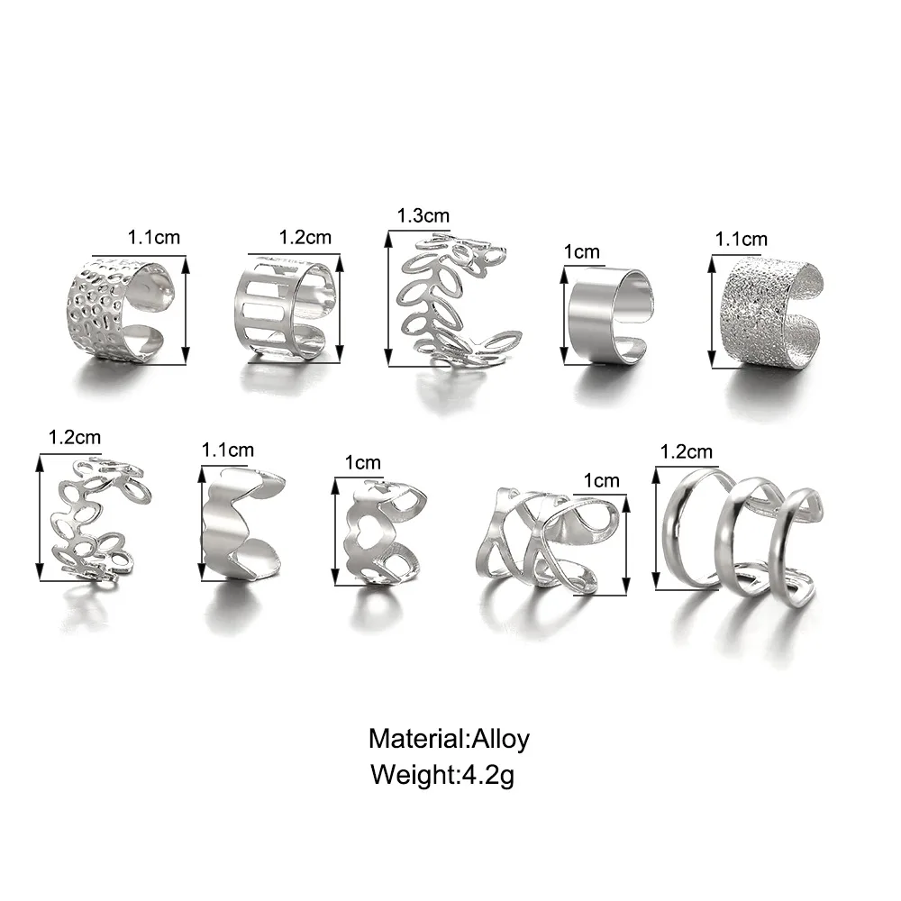 Ear Clip Earrings 10pc Stainless Steel Clip On Fake Cartilage Non Piercing Set For Women
