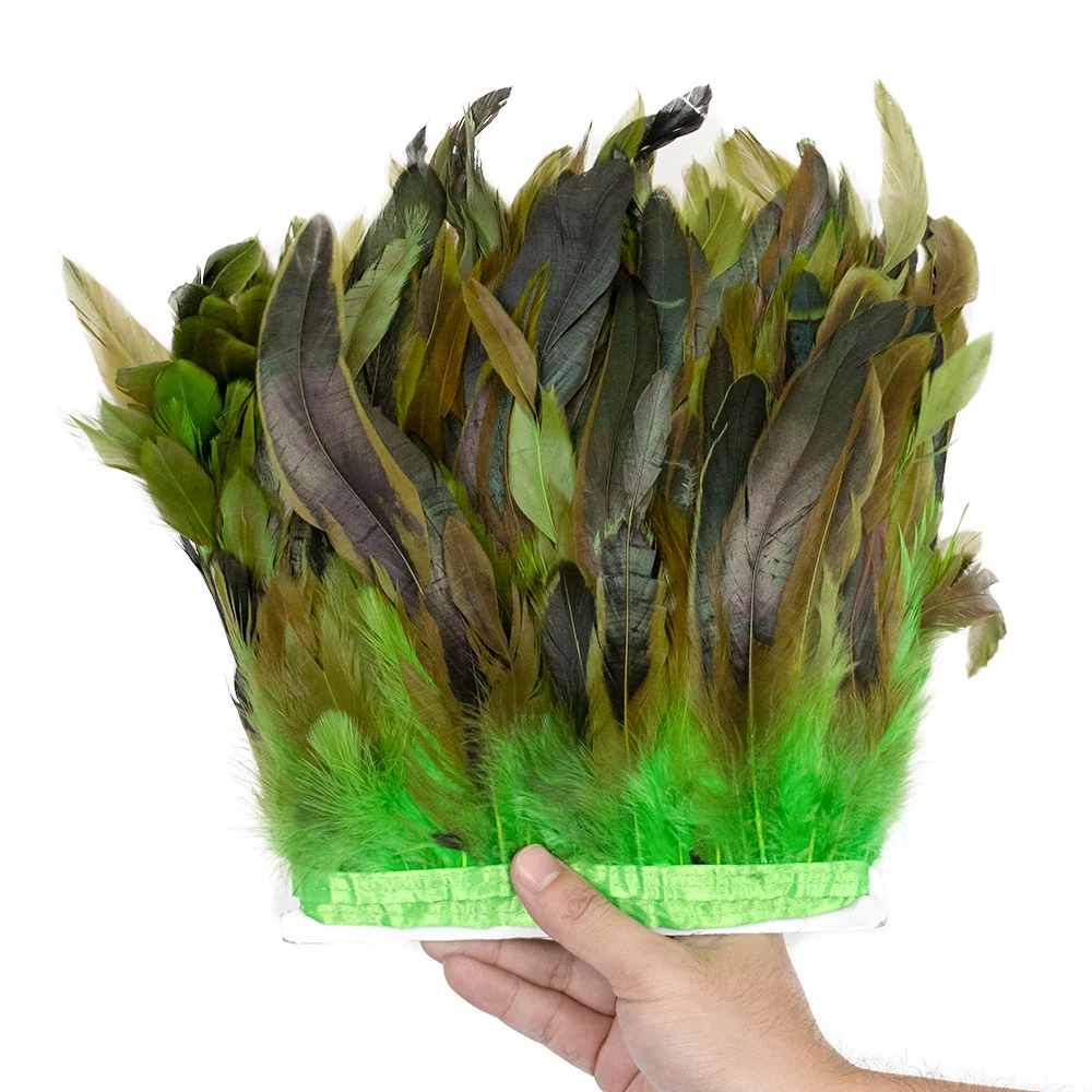 thumbnail image 1 of 1M 2M 5M 10Meter Flecos de plumas de gallo naturales para manualidades, plumas de 15-20cm Para manualidades, cintas con flecos para faldas, ropa de fiesta, 1 of 5