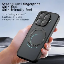 Acrylic PC Case with Magnetic 360° Rotating Bracket Stand and Hard Shell Back Cover for Xiaomi 17T (Black)