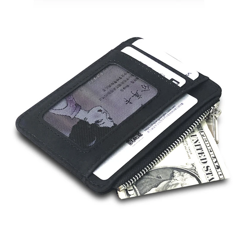 Fashion Small Men Wallet ID Card Holder Durable PU Leather 5 Card Slots Purse With Zipper Coin Pocket Thin Credit Card Case - 3