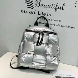 2023 New Women's Casual Backpacks Down Computer Backpack Autumn Winter Style Korean Fashion Space Cotton Solid Color School Bag