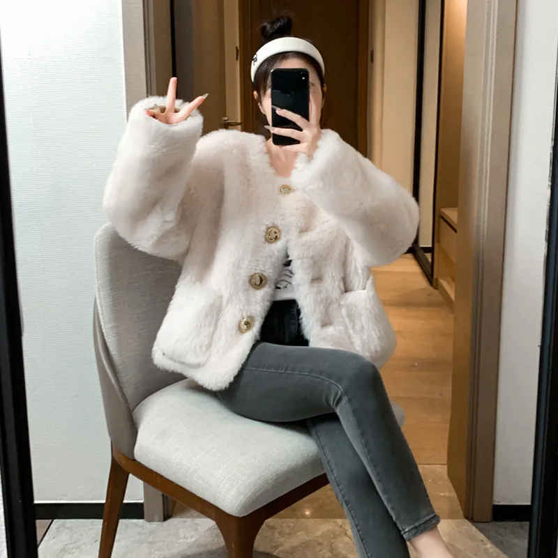 Celebrity Wind Small Fragrance Big Gold Buckle All Wool Tuscany Fur One Piece Women's Fur Sheep Shearing Coat Winter