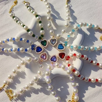 Cute Noble Handmade Pet Pearl Collar Diamond Transparent Spacer Beads Jewelry Necklace Love Pendant for Dog Cat Pet Supplies