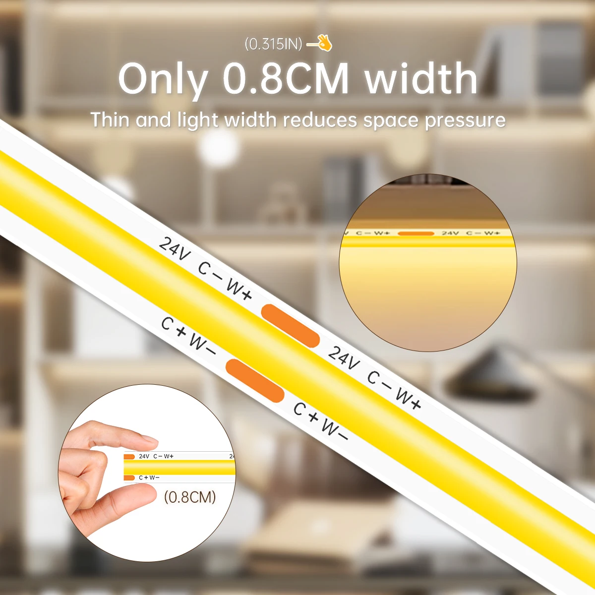 576LED/M CCT 디밍 가능 2700K-6500K COB LED 스트립 라이트 24V WW CW 듀얼 화이트 FCOB LED 테이프 리본형 램프 블루투스 RF 리모컨