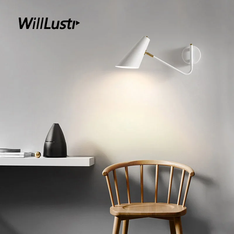 

Creative Metal Wall Lamp Swingarm Iron Sconce Study Cafe Desk Aisle Bedside Light Luxury Black White Modern Rotatable Lighting