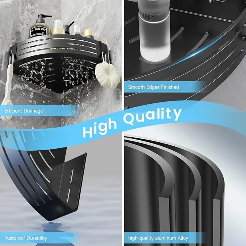 Corner Shower Caddy Adhesive Drilling Installation Options Upgraded Rustproof Alumminum Spacious Bathroom Organizer Matt Black 6
