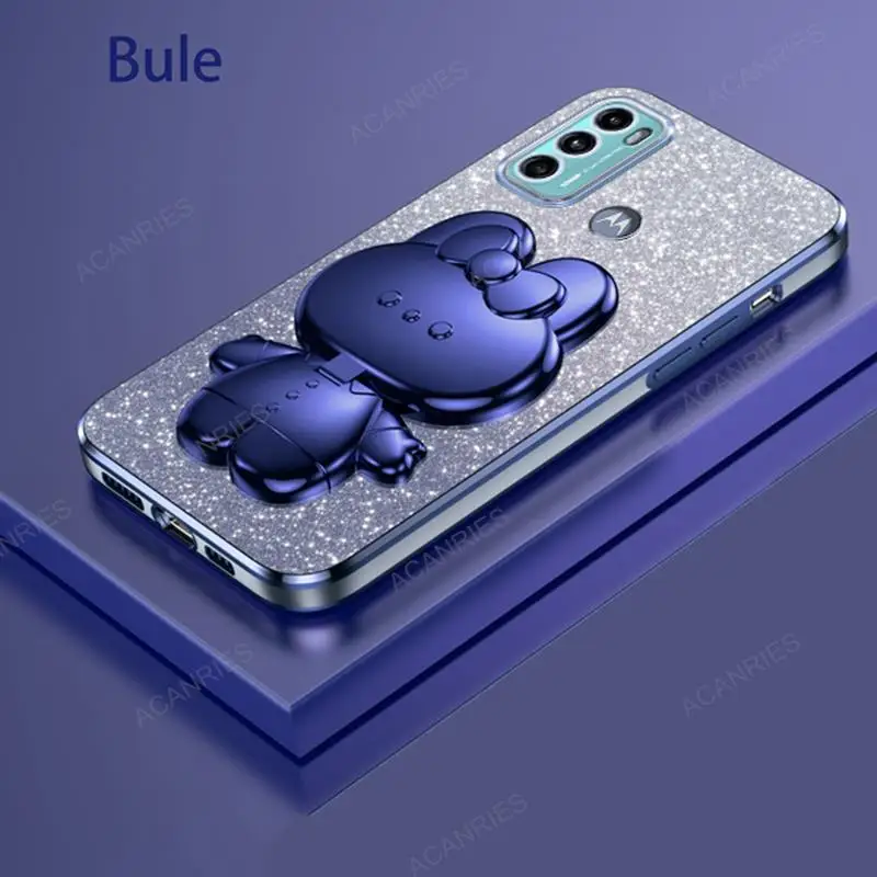 Charming 3D Rabbit Makeup Mirror Stand Plating Phone Case - Protective Cover
