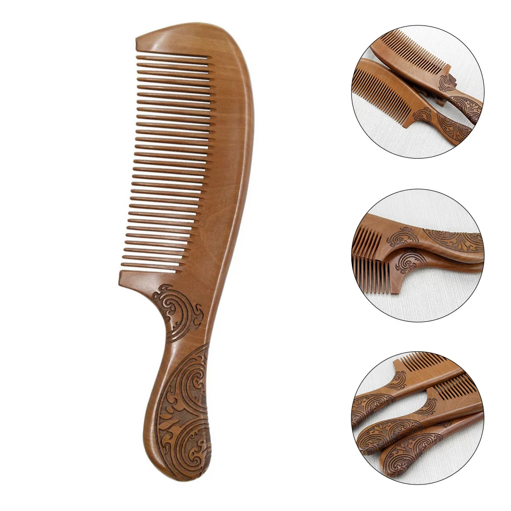 1pc Handle Peach Wood Hair Hairbrush Duble-sided Carving Hair Hairbrush  for Women