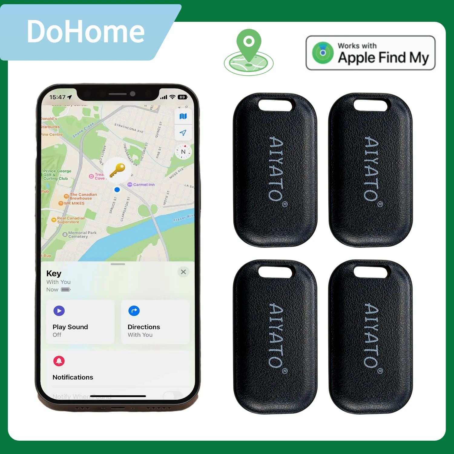 Aiyato-key Finder com Bluetooth Tracker Chaves Cadeia e Item Locator para Chaves Bolsas Carteiras Pet e Muito Mais Funciona com a Apple Find my