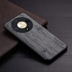 Luxury Bamboo Wood Pattern Leather Case Cover for Honor Magic 6 Lite Pro (Dark Gray)