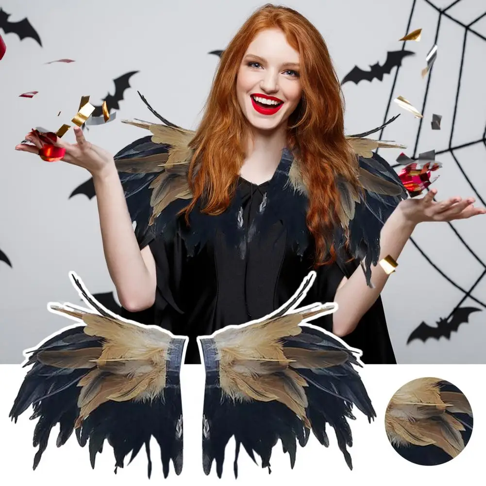 

Faux Feather Wrap with Ties Faux Feather Shrug Shawl Cape Set for Cosplay Party Stage Performance Halloween Costume for Dancer