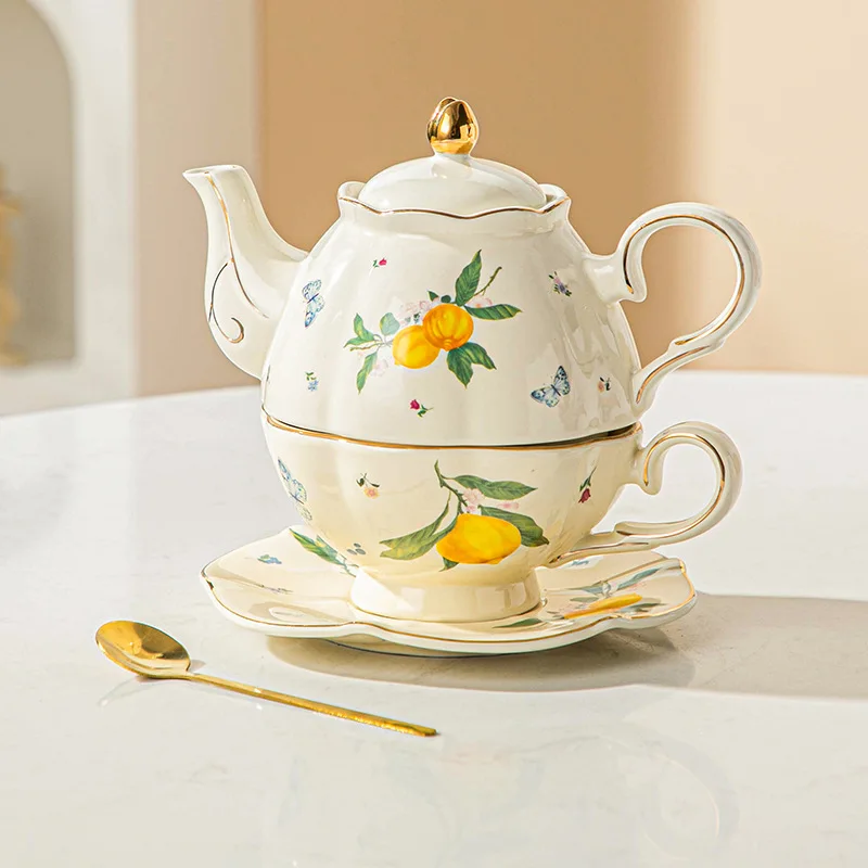 Mother and Child Pot Set Ins Style High Beauty Ceramic Cup Tea Cup Coffee and Dish Set with Gold Inscriptions High Grade