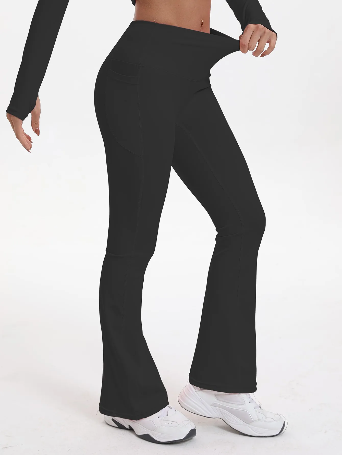 Women's Bell-bottom Yoga Leggings With Pockets Tummy Control High Waist Workout Pants Gym Running