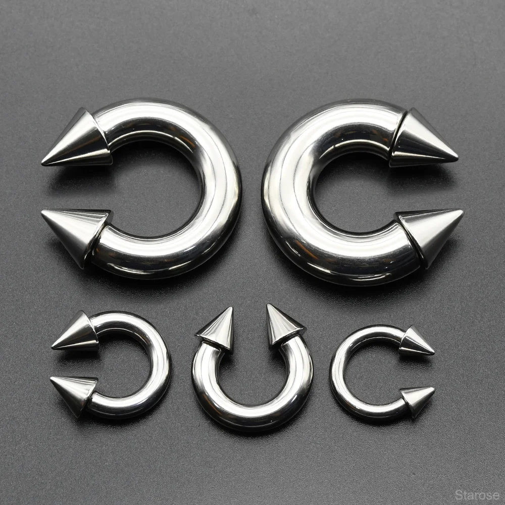 Stainless Steel Spike Nose Piercing Septum Rings Nipple Rings Lobe Earrings 0G 00G 2/10mm