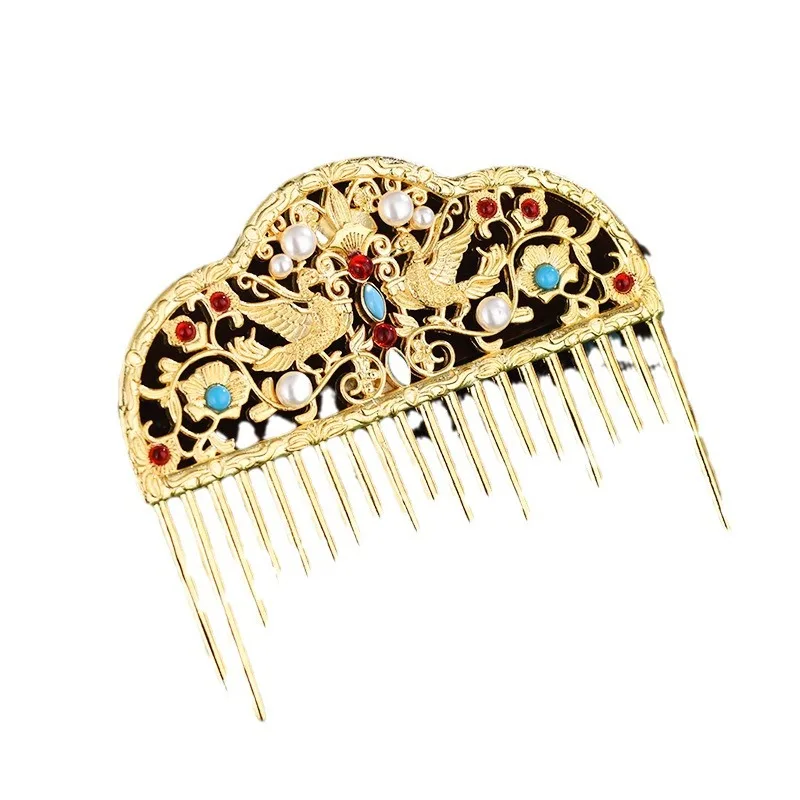 Hanfu Accessories Copper Gold-plated Tang-made Bun Hair Comb