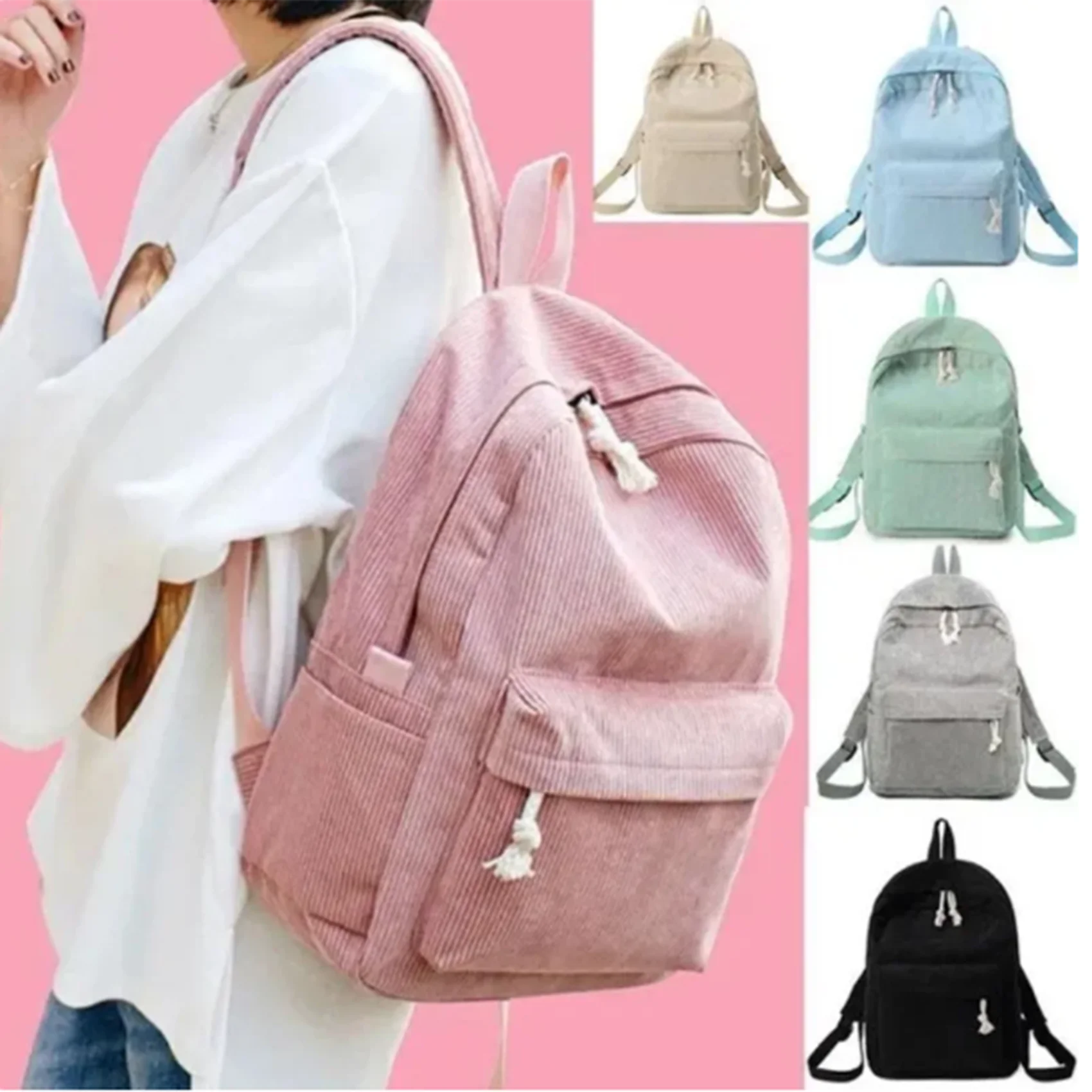 WomenBackpackCorduroyDesignSchoolBackpacksForTeenageGirls