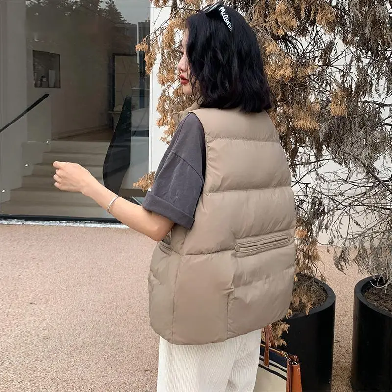 down Vest Female Stand-up Collar All-Match Short Chic Loose-Fitting Vest White Duck down Waistcoat Outerwear