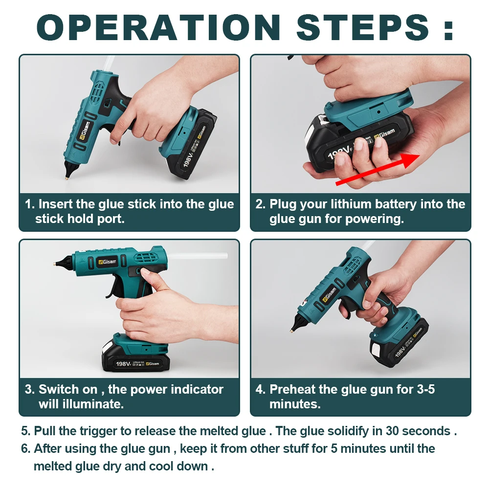 Electric Hot Glue Gun Cordless Heat Gun Battery Hot Silicone Gun DIY Hand Tool  for Makita 18V Battery with 10 Hot Melt Adhesive 5
