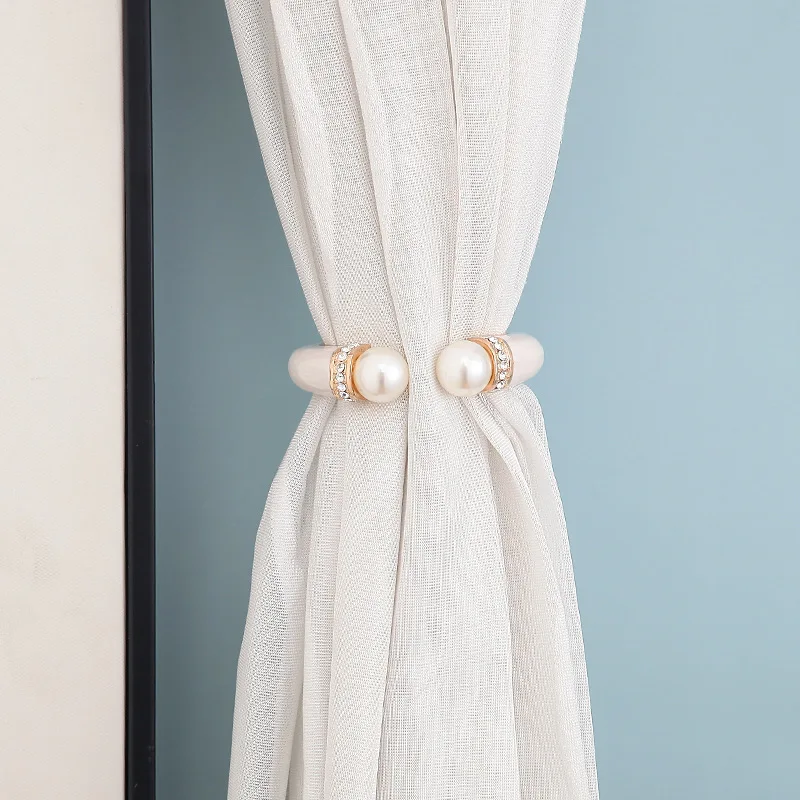 1 Pcs New Luxury Curtain Strap Metal Opening Oil Dripping Pearl Inlaid Diamond Curtain Fastener Curtain Clip